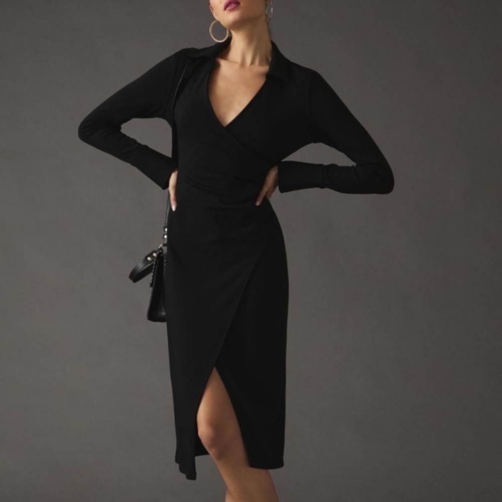 NWT Anthropologie Black Knit Wrap Dress XS